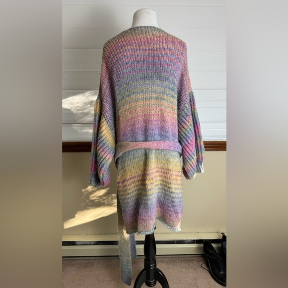 Rare LoveShackFancy Brady Shawl Pastel Rainbow Oversized Knit Cardigan Belted - Picture 5 of 8